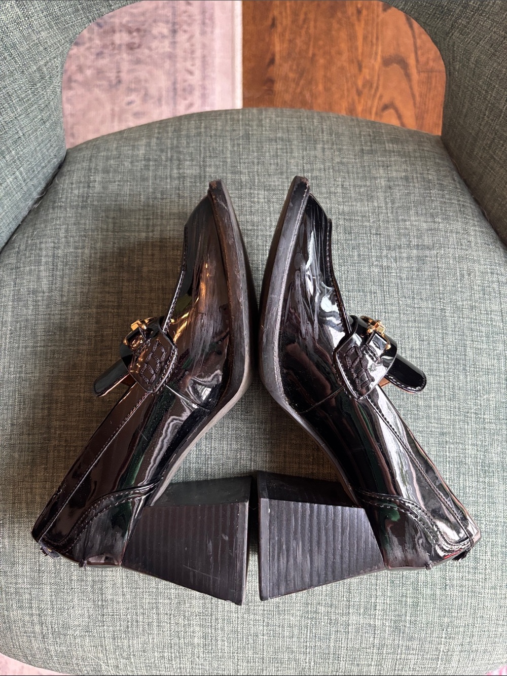 Sam Edelman QUINCY BLOCK HEEL LOAFER patent leather gold charm chunky women’s 6 - Picture 11 of 13